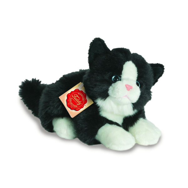 Katze liegend schwarz/weiss 20 cm Teddy Hermann