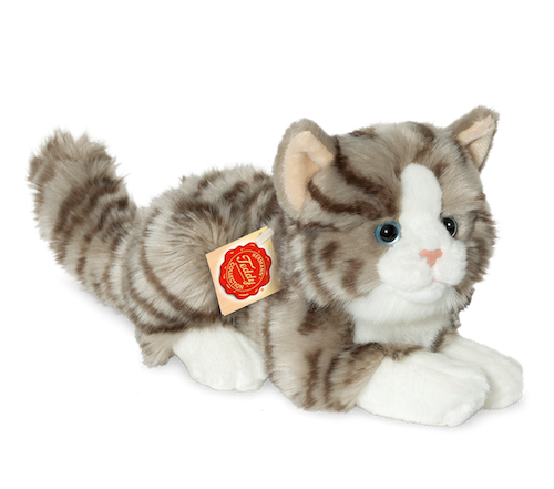 Katze liegend grau 20 cm Teddy Hermann