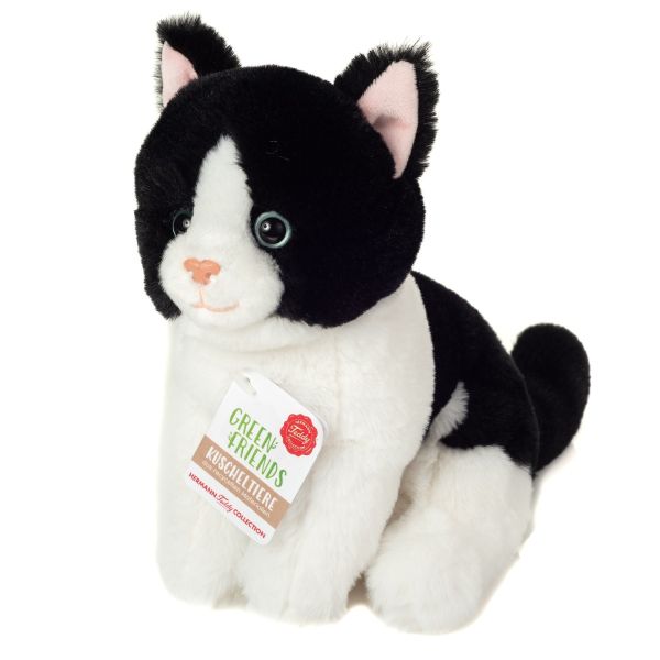 Katze sitzend schwarz-weiß 20 cm von Teddy Hermann