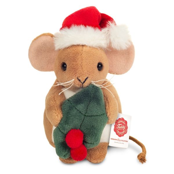 Teddy Hermann Weihnachtsmaus mit Ilexblatt 11 cm