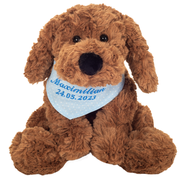 Schlenkerhund mit individueller Bestickung (blaues Halstuch)