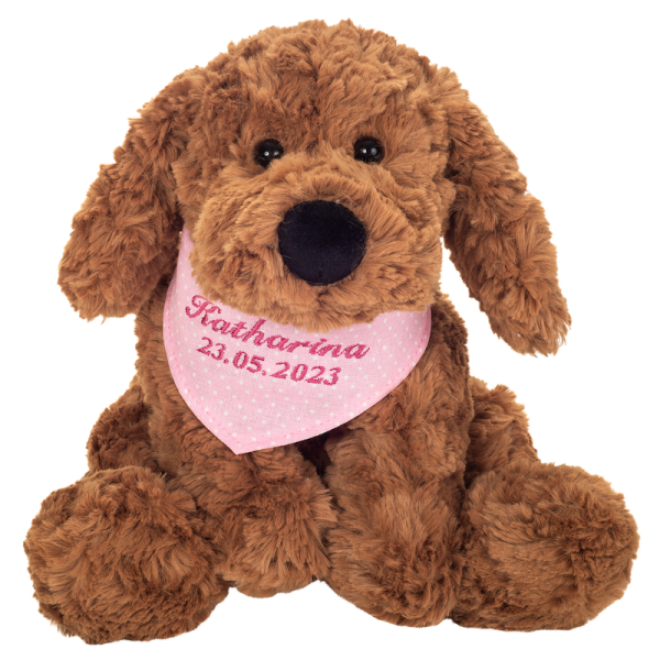 Schlenkerhund mit individueller Bestickung (rosa Halstuch)